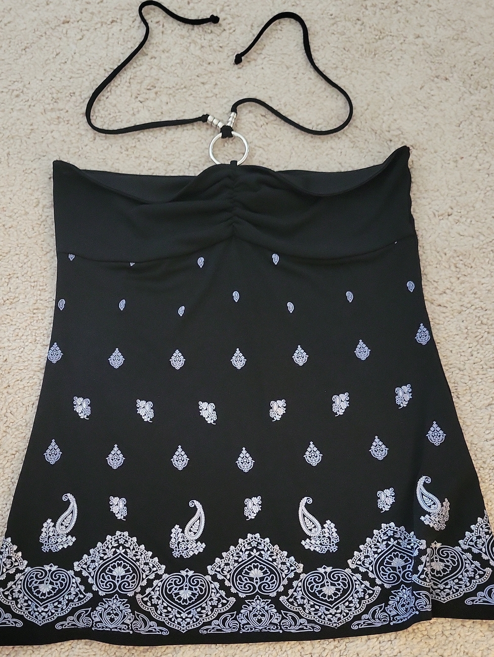 Black Strapless Paisley Halter Top with Silver Ring